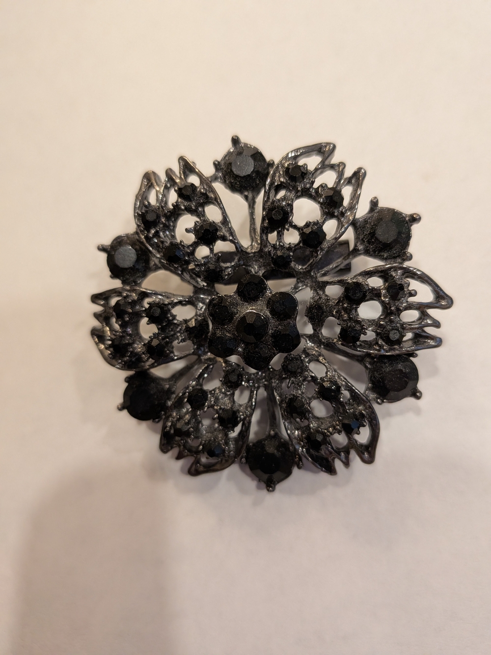 Black Floral Crystal Brooch - Elegant Womens Jewelry Vintage 1950s